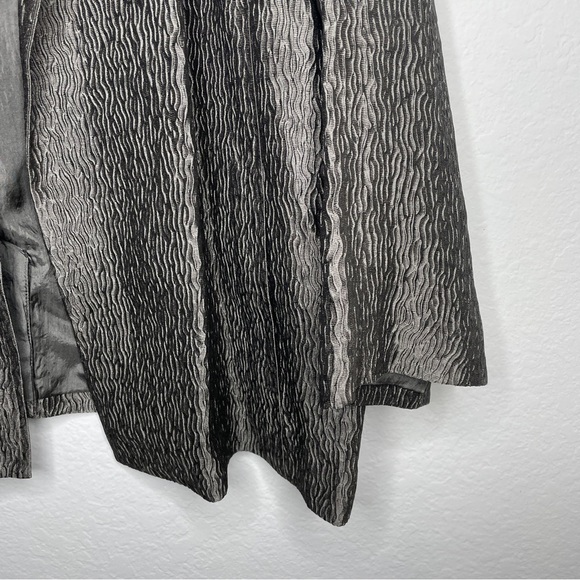 Eileen Fisher Gray Metallic Silk Blend Jacket Crinkle Texture Size XL Open Front - Picture 3 of 8
